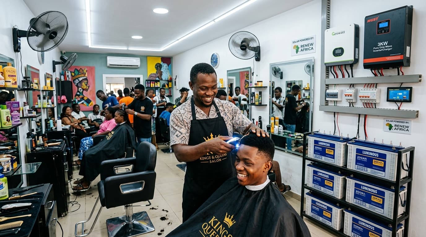 Nigerian salon and commercial enterprise running on solar inverter system
