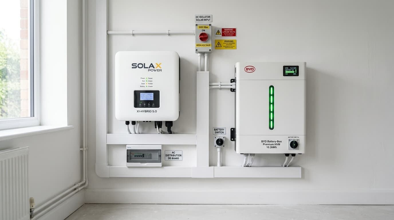 Neat residential solar hybrid inverter and LiFePO4 lithium battery wall installation in Lagos